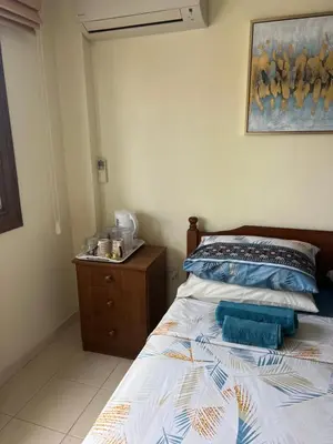 a bedroom with a bed and a dresser and a painting at Tranquil paradise in Larnaka
