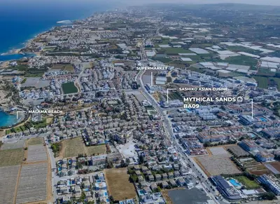 an aerial view of a city with buildings at Mythical Sands Apartment BA09 in Protaras