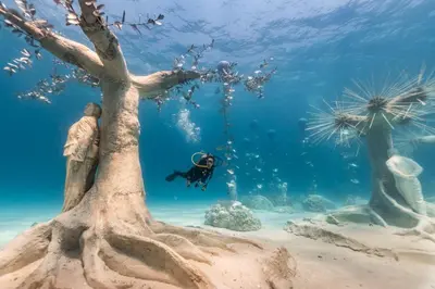 a man standing under a tree in the water at STAY Napa Ocean Apartment in Ayia Napa