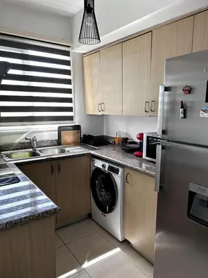 a kitchen with a washer and a dishwasher at Modern Holiday Appartment With Pool in Paralimni