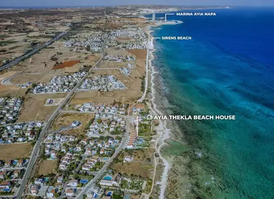 an aerial view of an artificial beach house at Ayia Thekla Beach House in Ayia Napa