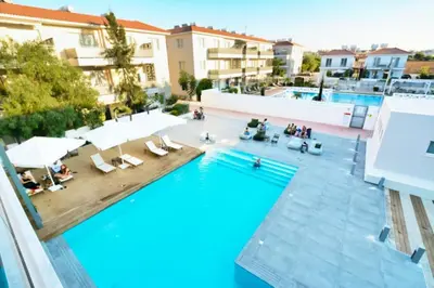 an overhead view of a swimming pool at a hotel at SunnyVillas Suite Mythical GYM Swimming Pool S21 in Paralimni