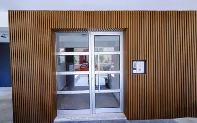 a sliding glass door on a building at Bloom of Luxury in Limassol
