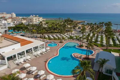 an aerial view of a resort with a swimming pool at Anastasia Waterpark Beach Resort in Protaras