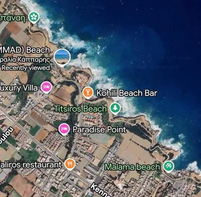 a map of the beach and the ocean at Kapparis - Blue and aqua in Paralimni