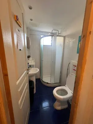 a bathroom with a shower and a toilet and a sink at Lima Sol House in Limassol