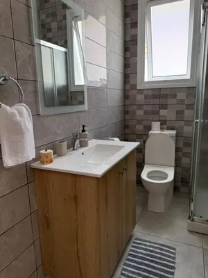 a bathroom with a sink and a toilet at Sun & Sea House in Paralimni