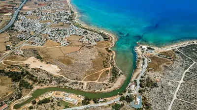 an aerial view of a resort next to the ocean at Villa Enaria Serene 3Bdr Retreat in Ayia Thekla in Ayia Napa