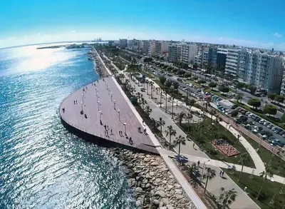 an aerial view of a beach and the ocean at Bridge House 202-2BR Modern Apartment in Limassol