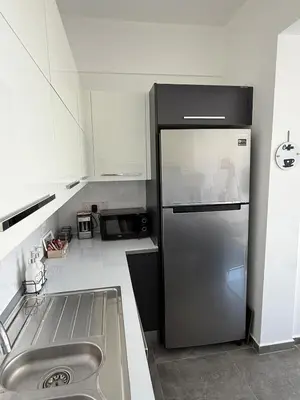 a kitchen with a stainless steel refrigerator and a sink at Yenikent's Diamond in Nicosia