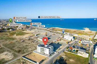 an aerial view of a beach with the ocean at Artemis 102 - Seaside Stories in Livadhia