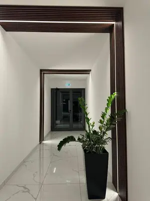 a potted plant sitting in front of a mirror at Mall View Modern PentHouse in Larnaka