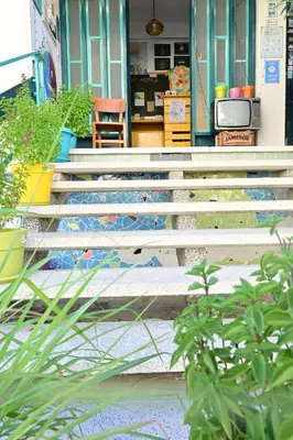 a set of stairs in front of a building at Lemongrass Hostel in Limassol