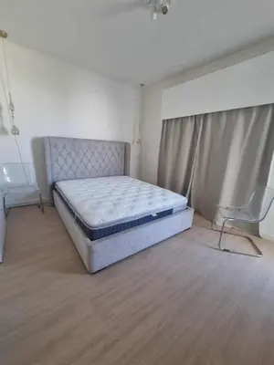 a bedroom with a bed and a chair in it at Karyatis Building in Nicosia