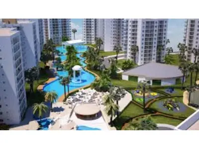 an aerial view of a resort with a swimming pool at Апартаменты Студия in Dherinia