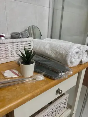 a towel on a counter in a bathroom at Kapparis Beach Escape in Paralimni