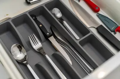 a tray with silver utensils on a table at New 2 bedroom flat in Aglantzia in Aglantzia