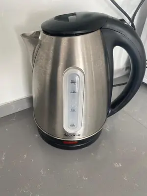 a black and silver tea kettle sitting on a counter at Studıo Iskele 150 in Aglantzia