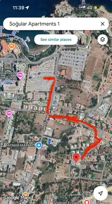 a map of a city with a red line at Soğular Apartments 1 in Aglantzia