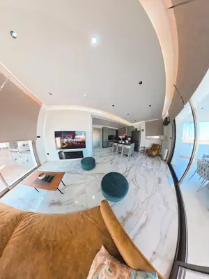 an open living room with a large marble floor at Mediterranean Sunrise Villa Protaras in Paralimni