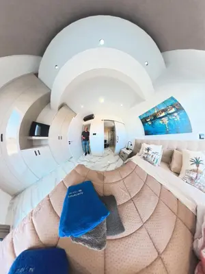an overhead view of a living room in an airplane at Mediterranean Sunrise Villa Protaras in Paralimni