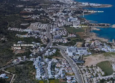 arial view of blue horizons villa on the beach at Blue Horizon Villa in Protaras