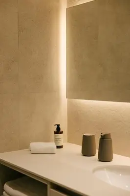 a bathroom with a sink and a mirror at Pinewood by Holistays in Engomi