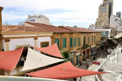 an overhead view of a street with buildings and tents at Cozy Corner 2 Bdr Nicosia Center Platform 357 Ltd in Nicosia
