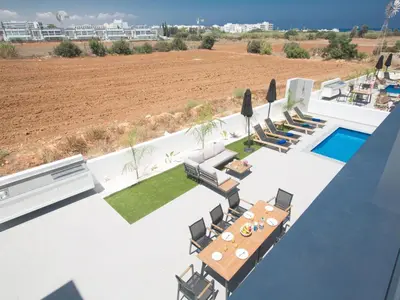 an aerial view of a villa with a swimming pool at Holiday Home Protaras Vie Bleu Villa mit Pool- im Zentrum by Interhome in Protaras