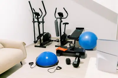a living room with exercise equipment and a couch at Nesea Seaside Luxury Escape in Paralimni