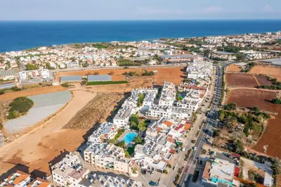 an aerial view of a city next to the ocean at Trinidad, 1 - A in Paralimni