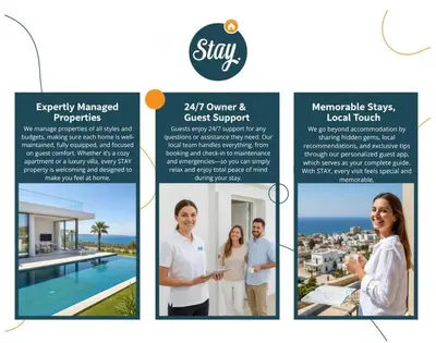 a brochure for a property management company at STAY Sun Line Apartment in Nicosia