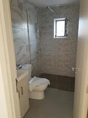a bathroom with a toilet and a sink and a window at Christopher's Sandy Beach Suites in Ayia Napa