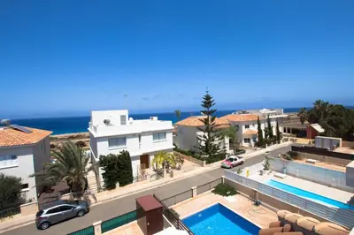 an aerial view of a villa with a swimming pool at myExclusiveVilla 683 in Protaras