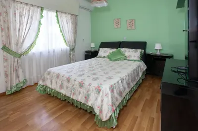 a bedroom with a bed and a window at Despoina Town House in Limassol