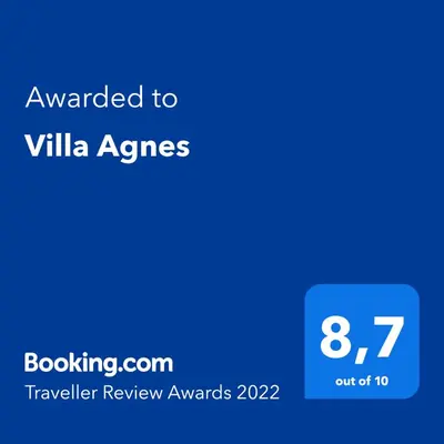a blue screen with the text awarded to villa aces at Villa Agnes in Ayia Napa