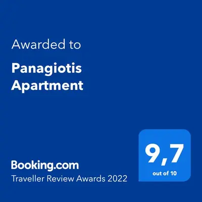 a blue text box with the words awarded to panoptics appointment at P L PANAGIOTIS Apartment in Larnaka