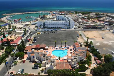 an aerial view of a resort with a swimming pool at Alexia Hotel Apartments in Ayia Napa
