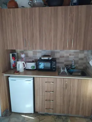 a kitchen with a white refrigerator and a microwave at AgroSpito Traditional Guest House in Agros