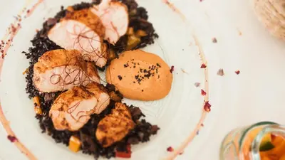 a plate of food with meat and vegetables on it at Aelia Wellness Retreat in Nicosia