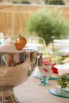 a cookie sitting on top of a bowl on a table at Aelia Wellness Retreat in Nicosia