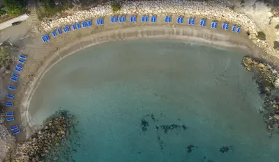 an aerial view of a large pool of water at Malama Beach Holiday Village in Protaras