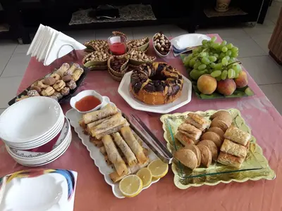a table with a bunch of different types of food at Shared Top 1st floor villa in Limassol