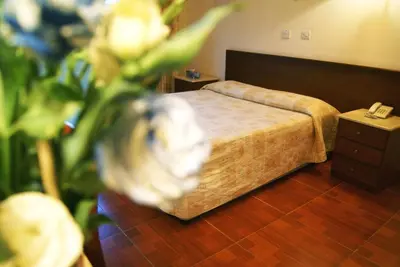 a bedroom with a bed and a plant in a room at M. Moniatis Hotel in Limassol