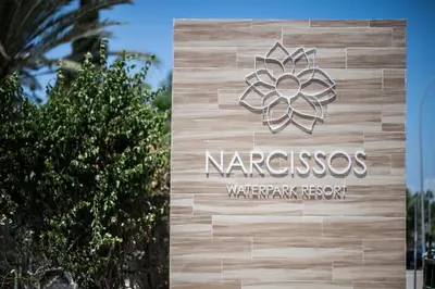 a sign at the entrance to a watermark resort at Narcissos Waterpark Resort in Protaras