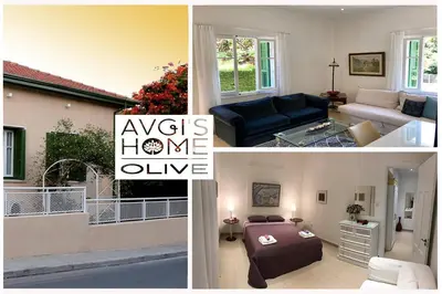 a collage of three pictures of a living room at Avgi's Home in Limassol
