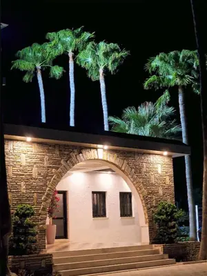 a building with palm trees on top of it at Sveltos Hotel in Larnaka