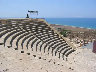 an empty amphitheater with the ocean in the background at Yiayia's House Limassol city in Limassol