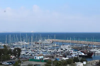 a bunch of boats docked in a marina at Montehugh in Larnaka