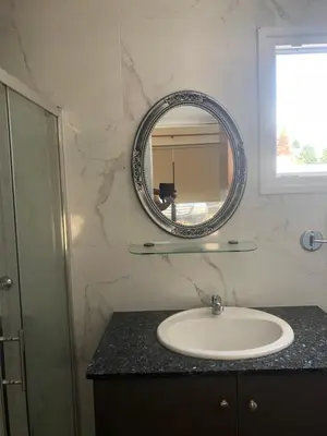 a bathroom with a sink and a mirror at Katerina in Ayia Napa